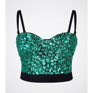 Charmian Y2K Mermaidcore Emerald Jeweled Night Luxe Clubwear Glam Bustier Sz XL
